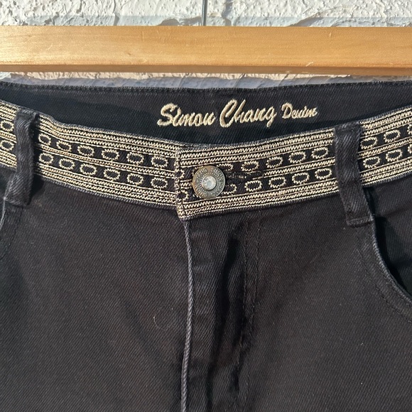 Ladies Simon Chang Denim Embroidered Black Jeans - size 8 - Picture 4 of 7